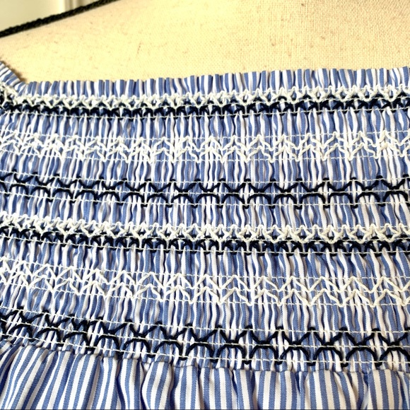 PARKER Smocked Pinstripe Off The Shoulder Top—SZ S - Picture 6 of 13